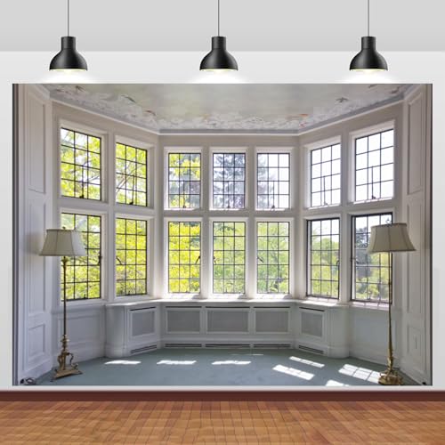 12x8ft Big Bright Window Backdrop Window Garden Zoom Room Background for Wall Zoom Living Room Office Backdrop for Video Conference Background for Video Recording - size: 12x8ft