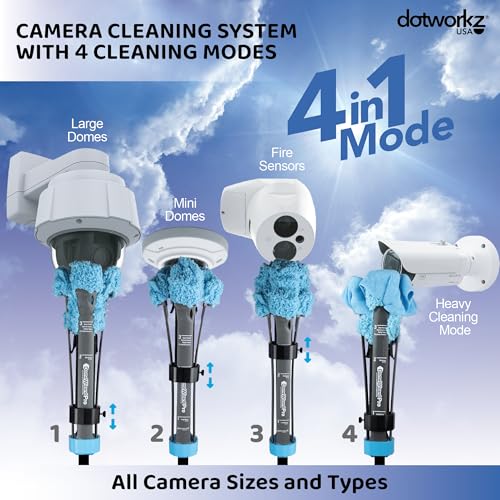 DomeWizard™ Compact Security Camera Cleaning Kit with Pole – Streak-Free Lens Cleaner for Dome, PTZ, Mini Dome & Bullet Cameras – Reusable Microfiber Mitt + 8oz Cleaning Solution - size: 13' Cleaning Kit