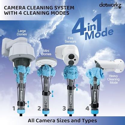 DomeWizard™ Compact Security Camera Cleaning Kit with Pole – Streak-Free Lens Cleaner for Dome, PTZ, Mini Dome & Bullet Cameras – Reusable Microfiber Mitt + 8oz Cleaning Solution - size: 13' Cleaning Kit