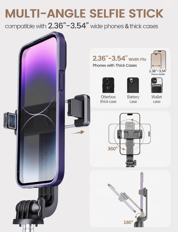 ANXRE 41.7" Extendable Selfie Stick with Wireless Remote, Compact & Portable for Travel, Compatible with iPhone Samsung Android Smartphones - size: 41.7"-Black