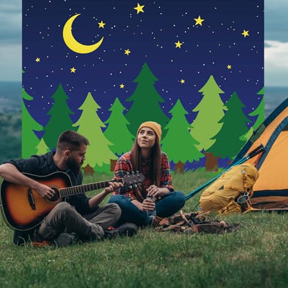 Teenyyou 8 x 10 ft Enchanted Forest Camping Backdrop Scene Camping Background Supplies Forest Night Scene Photography Background for Theme Party Photo Banner Decoration - size: 8 x 10 ft