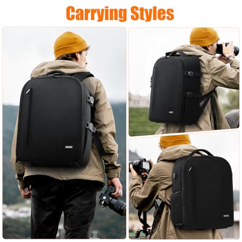CADeN Camera Backpack, Extra Large DSLR Camera Bag with 17" Laptop Compartment, Waterproof Rain Cover, Professional Travel Hiking Camera Backpack Bag - color: Black, style: 2.0 Extra Large