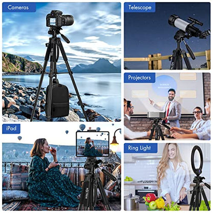MACTREM 75in Aluminum Lightweight Travel Tripod for DSLR Camera Phone iPad | 3-Way Head 360° Rotation. With Phone iPad Mount, Bluetooth Remote. Stable Aluminum Stand for Video & Photography. - color: Black