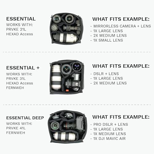 WANDRD Essential Deep Camera Cube: Weather-Resistant Protective Camera Organizer with Customizable Dividers & Side Access - Fits PRVKE 41L - size: Essential Deep