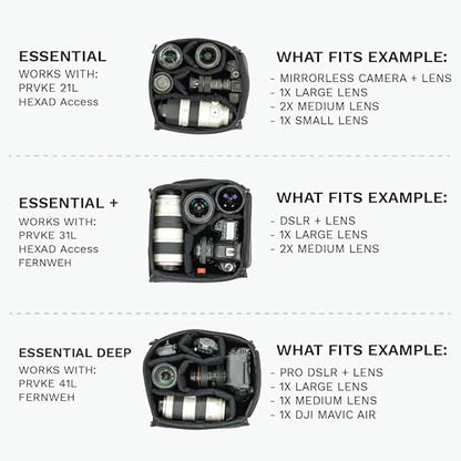 WANDRD Essential Deep Camera Cube: Weather-Resistant Protective Camera Organizer with Customizable Dividers & Side Access - Fits PRVKE 41L - size: Essential Deep