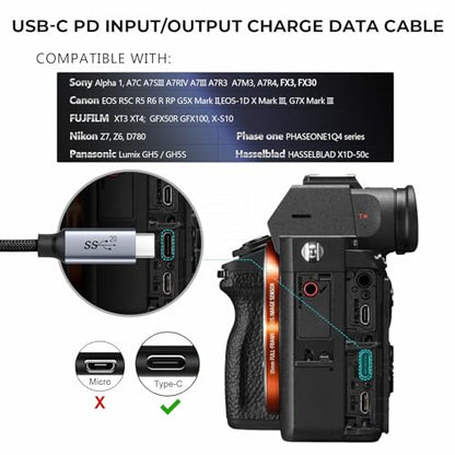 20Gbps USB-C 100W PD Fast Charging Cable for Sonys FX3 FX30 Canon EOS R5C, R5, EOS R6, EOS RP, EOS R, R5, R5C, R6, R7, R8, R10, M6 Mark II iPhone 15Pro MacBooks Pro(Up Bend to Up Bend) - color: Blue, size: Up-Up bend