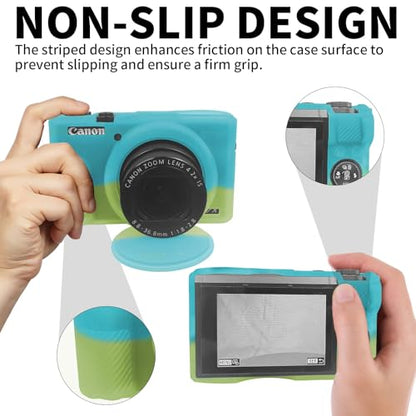 G7X Mark III Case, Soft Silicone Protective Case Cover for Canon Powershot G7X Mark III Digital Camera, Durable Camera Body Skin Protector with Removable Lens Cover, Green Blue - color: Green Blue