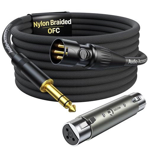 AA AUDIO ACCESSORY XLR Male to 1/4 Cable with XLR Female to Female Adapter Bundle, Rean Connectors from Neutrik, Kevlar-Reinforced Nylon Braided TRS Cable, Balanced Quarter Inch Cord, 10ft, OFC - size: 10ft, style: XLR Male to 1/4 & XLR Adapter