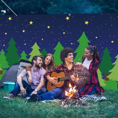 Teenyyou 10 x 30 ft Enchanted Forest Camping Backdrop Forest Night Scene Camping Background Supplies Photography Background for Theme Party Photo Banner Decoration - size: 10 x 30 ft