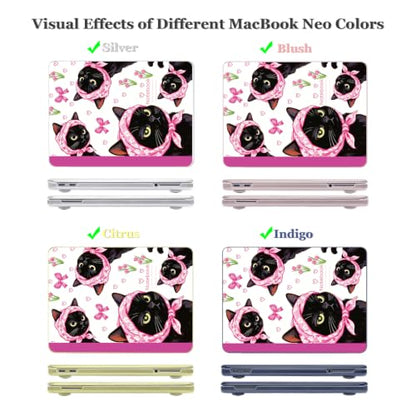 Ultra Slim Case for 2026 MacBook Neo 13 Inch (A3404, A18 Pro), 5 in 1 Kit with Screen Protector, Keyboard Cover, Webcam Cover & Dust Plugs, Cute Black Cat & Dainty Pink Tulip Floral - color: Funny Black Cat