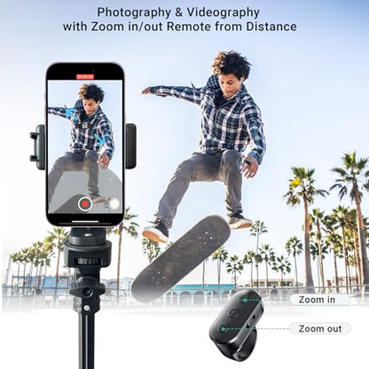 Phone Tripod Stand with Remote Zoom for Video Recording, Vlog Metal Selfie Stick Tripod for iPhone with Wireless Camera Shutter, Travel Extendable Phone Holder