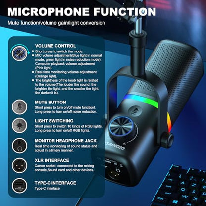 Aokeo AK-10 USB Gaming Microphone with mic arm, Condenser Microphone for PC/MAC/PS4/PS5/Phone-Cardioid Mic with RGB Lighting（White） - color: Ivory