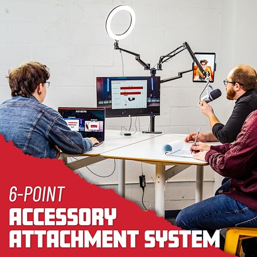 Gator Frameworks 6-in-1 Content Creator and Streaming Desktop Stand Set – Includes Smartphone Clamp, Laptop Clamp, Ring Light, and More! (GFW-STREAMSTAND) - style: Table Mount