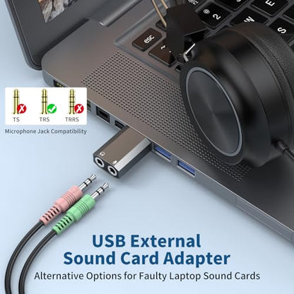 QianLink USB to 3.5mm Audio Adapter (2-Pack),External Stereo Sound Card with Dual TRS 3-Pole 3.5mm Headphone and Microphone Jack for PS4/PS5/PC/Laptop, Built-in Chip Mic-Supported Headphone Adapter