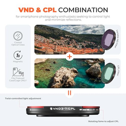 Freewell Sherpa VND/CPL 3-7 Stops Compatible only with Freewell Sherpa iPhone Series Cases & Genius Rig Cage - style: VND/CPL 3-7 Stops