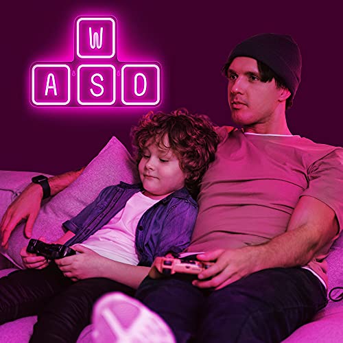 Lumoonosity WASD Neon Sign - USB Powered Keyboard Neon Lights - WASD Keycaps Led Sign with On/Off Switch for Wall, Bedroom, Game Room Decor - Cool WASD Keys' Gaming Lights for Gamers, Streamers - style: WASD PINK