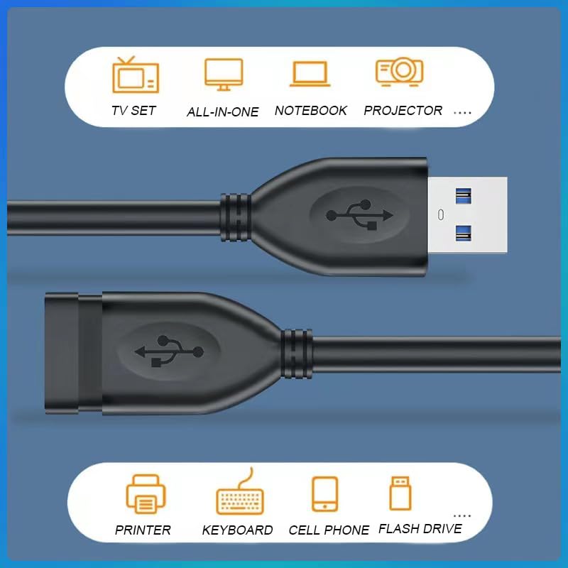 USB extension cable, (2 PACK 1FT) USB 3.0 male to female extension cable withstands fast data transfer compatible with USB keyboard, mouse, webcam, camera, phone, USB hub, printer, hard drive, etc
