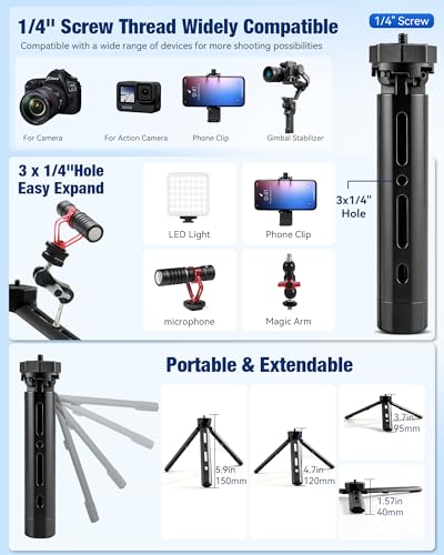 Vlogging Kit for iPhone/Android, TikTok YouTube Starter Kit for Video Recording with Magnetic Wireless Microphone, Full Size Camera Tripod, Table Tripod, RGB Fill Light, Content Creator Essentials