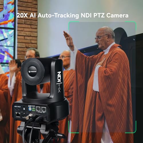TONGVEO NDI PTZ Camera with AI Auto-Tracking: 20X Optical Zoom HDMI SDI USB PoE IP 1080P 60fps Video Camera for Live Streaming Conference Room Webcam for Church Worship, OBS - color: Midnight