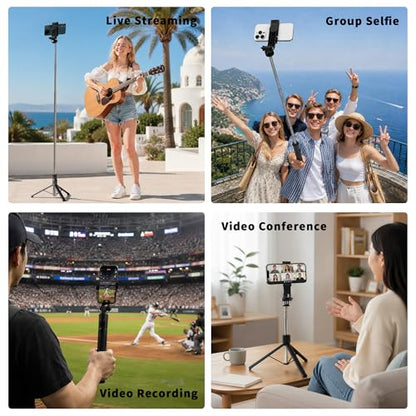 74" Selfie Stick Phone Tripod for iPhone Android Pockte3/4 Insta360 Camera | Extendable Cell Phone Tripod w Wireless Remote, 360° Rotatable Portable Travel Tripod Stand for Video Recording & Vlogging - size: 74"