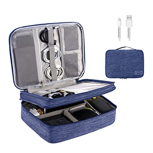 OrgaWise Electronics Organizer, Electronic Accessories Bag Travel Cable Organizer Three-Layer for iPad Mini, Kindle, Hard Drives, Cables, Chargers - color: Three-Layer-Navy