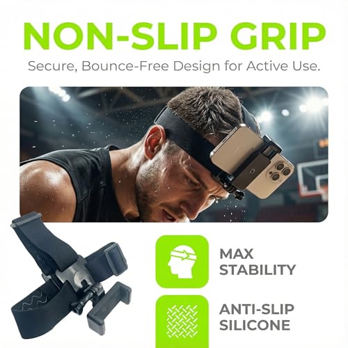 Adjustable Head-Mounted Camera Holder for Cell Phones - Head Mount Strap Bracket for First-Person View Video Shooting - Compatible with most mobile phones and cameras (4"-7")