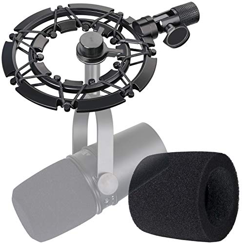 MV7 Shock Mount with Pop Filter, Alloy Shockmount with Foam Windscreen Matching Mic Boom Arm Stand Compatible with Shure MV7 Mic by YOUSHARES - color: Shock Mount with Foam