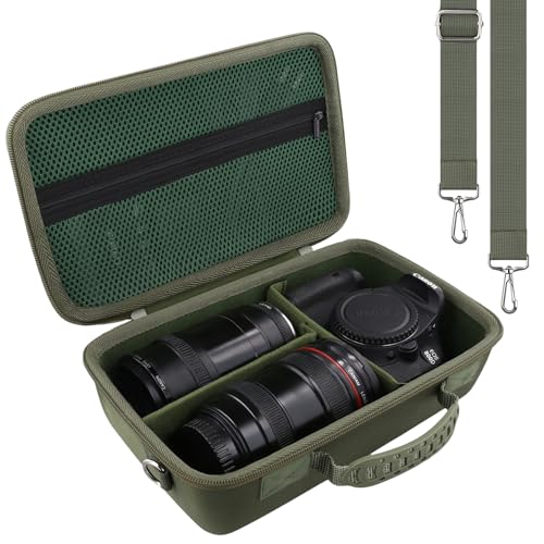 khanka Camera Case for Canon EOS Rebel R6 V/T7/T100/T6/R50/R100/R5/R7/R8/R6 Mark II/SL3 DSLR Camera,Travel Carrying Case for Canon EOS Rebel Camera and 18-55mm/18-45mm Lens(Military Green Case) - color: Military Green