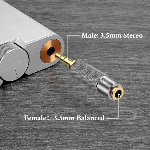 GEEKRIA 3.5mm Male to Balanced Female Headphones Adapter, Connects 3.5mm 4-Pole Headphone Cables to Balanced Audio Players, Aluminum Alloy, Gold Plated - size: 1.81 X 0.24 inches (4.6 0.6 cm)