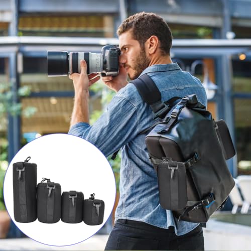 4PCS Lens Pouch Set, Neoprene Camera Storage Bags DSLR Case | Shock Absorption Water Resistant Soft Protective Bag for Camera Lens Storage, Portable DSLR Camera Cover Replacement Use