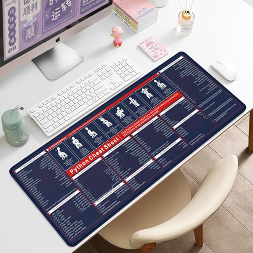 Python Cheat Sheet Mouse Pad Desk Mats on Top of Desks Full Size Mouse Pad XL Mousepad with Stitched Edge Non-Slip Rubber Base for Office School Home - color: Python