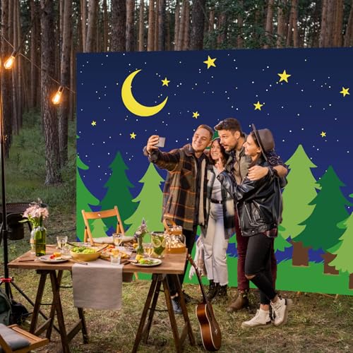 Teenyyou 8 x 10 ft Enchanted Forest Camping Backdrop Scene Camping Background Supplies Forest Night Scene Photography Background for Theme Party Photo Banner Decoration - size: 8 x 10 ft