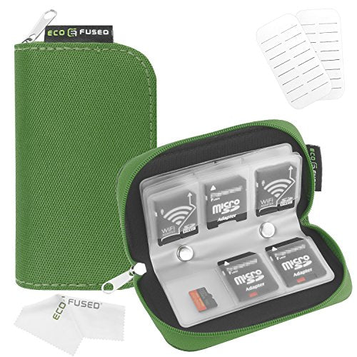 Eco-Fused Memory Card Case - Fits up to 22x SD, SDHC, Micro SD, Mini SD and 4X CF - Holder with 22 Slots - color: Green / 22 slots - 1 pack