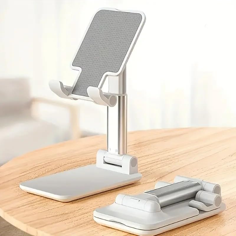 Cell Phone Folding Stand for Desk, Foldable Cell Phone Holder Mobile Stand Phone Dock, Multi-Angle Universal Adjustable Tablet Holder Compatible with Most Cellphone and Tablet(White) - color: White