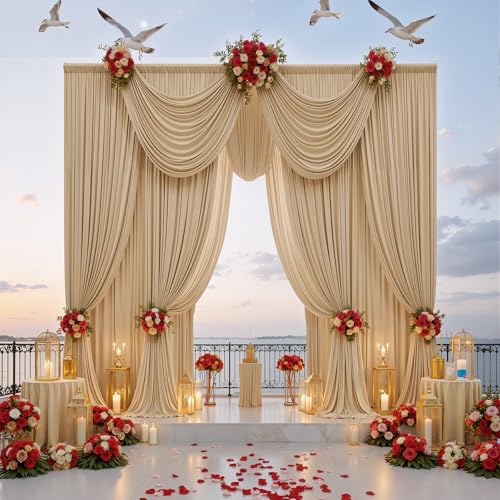 20x15ft Beige Backdrop Curtains for Parties - 4 Panels 5x15ft Wrinkle-Free Silky Polyester Drapes for Wedding, Birthday, Decorations & Graduation Background - color: Beige, size: 5ftx15ft(4 Panels)