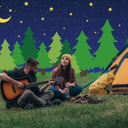 Teenyyou 10 x 16 ft Enchanted Forest Camping Backdrop Scene Camping Background Supplies Forest Night Scene Photography Background for Theme Party Photo Banner Decoration - size: 10 x 16 ft