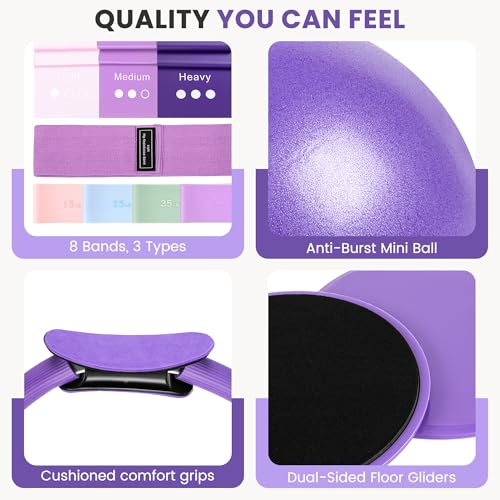 Pilates Kit for Women, 18-Piece Home Pilates Equipment Set with 14" Pilates Ring, Mini Ball, Ankle & Wrist Weights, 8 Resistance Bands, Sliders & Grip Socks
