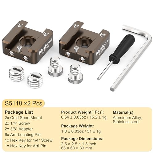 MINIFOCUS Cold Shoe Mount(2 Pack), 1/4"-20 Screw with Locating Pins Compatible for ARRI Standard Mounting Points, with 3/8"-16 Adapter for Camera Cage Flash LED Monitor Microphone - style: Sienna 2 PCS