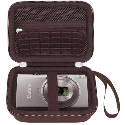 Elonbo Carrying Case for Canon PowerShot ELPH 360 HS A/ 360 HS/ 360/ IXY 650 Digital Camera, Canon PowerShot ELPH 330/190/160/115/130/110 Camera Hard Travel Bag, Mesh Pocket fits Battery Cable, Brown - color: Brown