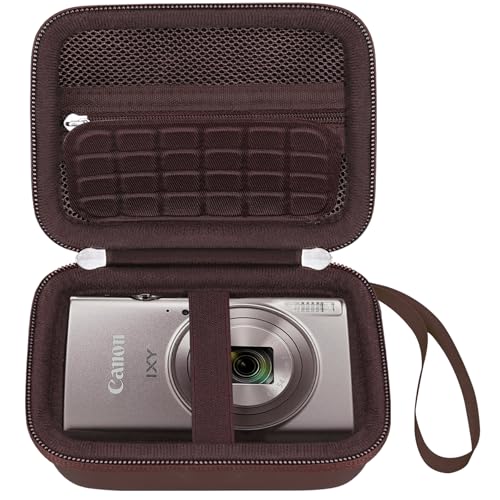 Elonbo Carrying Case for Canon PowerShot ELPH 360 HS A/ 360 HS/ 360/ IXY 650 Digital Camera, Canon PowerShot ELPH 330/190/160/115/130/110 Camera Hard Travel Bag, Mesh Pocket fits Battery Cable, Brown - color: Brown