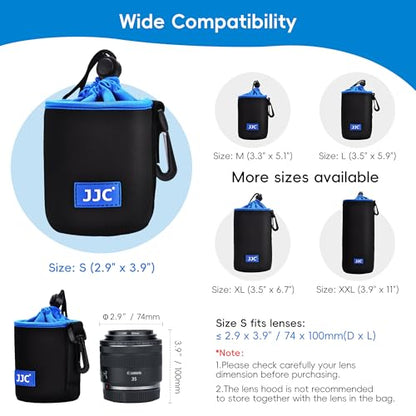 JJC Drawstring Neoprene Camera Lens Pouch Case, Protective Lens Bag for Mirrorless Lenses Up to 2.9 x 3.9 (D X H) for Canon RF 35mm EF 50mm EF-S 18-55mm EF-M 15-45mm Sony E 50mm & More - size: S (2.9" x 3.9")