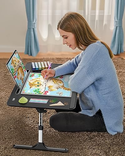 SAIJI Lap Desk for Bed, X-Large Foldable Laptop Table with Book Stand, Wrist Rest, Extra Leg Room for Sofa Couch Floor (Black) - color: Bed Desk