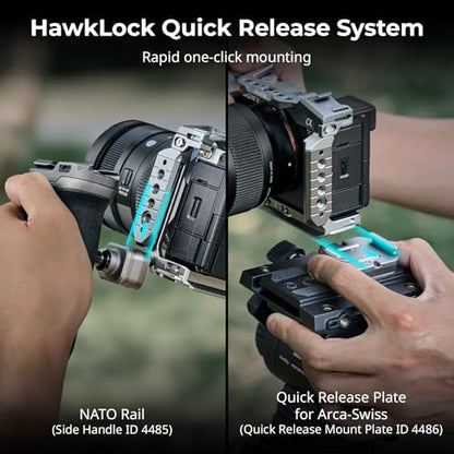 SmallRig HawkLock Quick Release Camera Cage Kit for Sony A7C II/ A7CR with Integrated Silicone Grip, Full Access Vlog Making Cage for Sony Alpha 7C II/Alpha 7CR with Cable Clamp for HDMI - style: HawkLock QR Cage