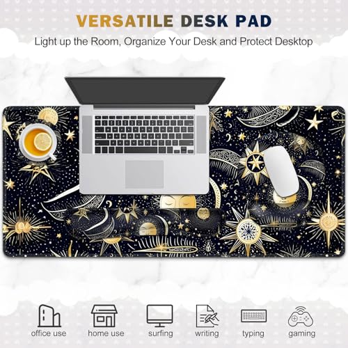 Gaming Mouse Pad, Large Desk Mat, Cute Desk Pad Protector, 4in1 XXL Mousepad + Keyboard Wrist Rest+Mouse Wrist Rest+Coaster Set with Ergonomic Desk Pad for Home Office PC Computer, Stars and Moon - color: Stars and Moon