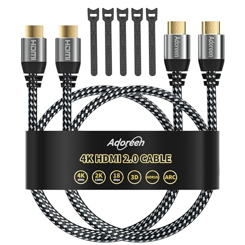 4K HDMI Cable 3 Feet/2 Pack,High Speed 18Gbps Braided HDMI 2.0 Cable Cord,4K@60Hz,2K,1080P,ARC HDR HDCP 3D,Sturdy&Flexible&Untangled&Supreme Texture,Compatible Monitor UHD TV PC PS5 Xbox+5 Ties - size: 3FT-2PK