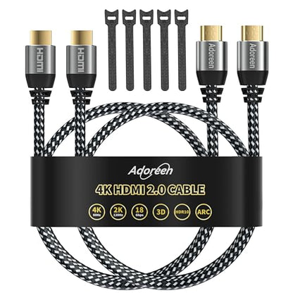 4K HDMI Cable 10 Feet/2 Pack,High Speed 18Gbps Braided HDMI 2.0 Cable Cord,4K@60Hz,2K,1080P,ARC HDR HDCP 3D,Sturdy&Flexible&Untangled&Supreme Texture,Compatible Monitor UHD TV PC PS5 Xbox+5 Ties - size: 10FT-2PK