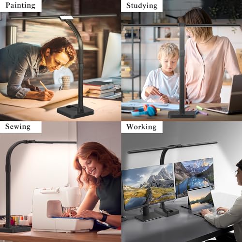 GAEFURY LED Desk Lamp for Home Office, 24W Bright Desk Lamp with Phone Holder Base - 25 Lighting Modes Eye-Caring Desk Light Adjustable Gooseneck Lamp for Workbench Drafting Reading Study - color: Black