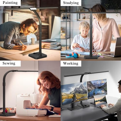 GAEFURY LED Desk Lamp for Home Office, 24W Bright Desk Lamp with Phone Holder Base - 25 Lighting Modes Eye-Caring Desk Light Adjustable Gooseneck Lamp for Workbench Drafting Reading Study - color: Black