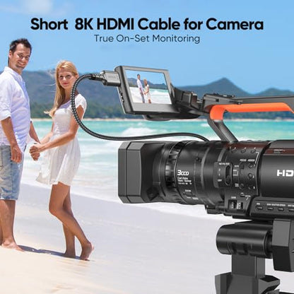 Short HDMI Cable 1 FT 2-Pack, 48Gbps Ultra High Speed 8K HDMI 2.1 Cable Braided, 1 Foot HDMI Cable for Camera, Field Monitor, External Recorder, Laptop, PC,PS4/PS5, Soundbar, Splitter,Computer
