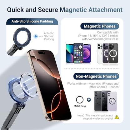 JJC Pocket 3 Magnetic Phone Holder for DJI Osmo Pocket 4 3 & Xtra Muse Accessories, Detachable Expansion Adapter Compatible with Magsafe Cell Phones/Case, Folding 2-Fingers for Tripod Extension Rod - color: Black -Magnetic Handle Version